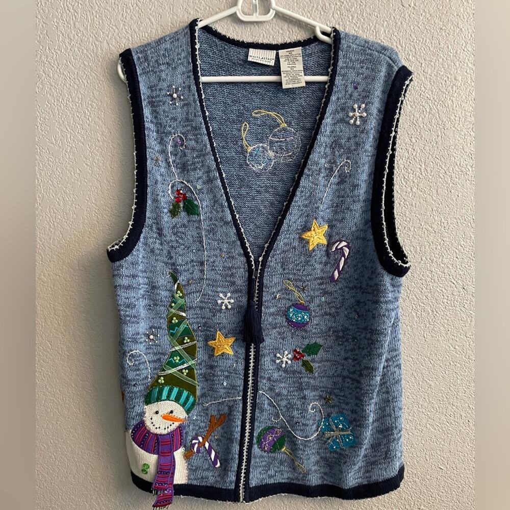 White Stag Light Blue Vintage 90's Christmas Snowman Sweater Vest Size 16